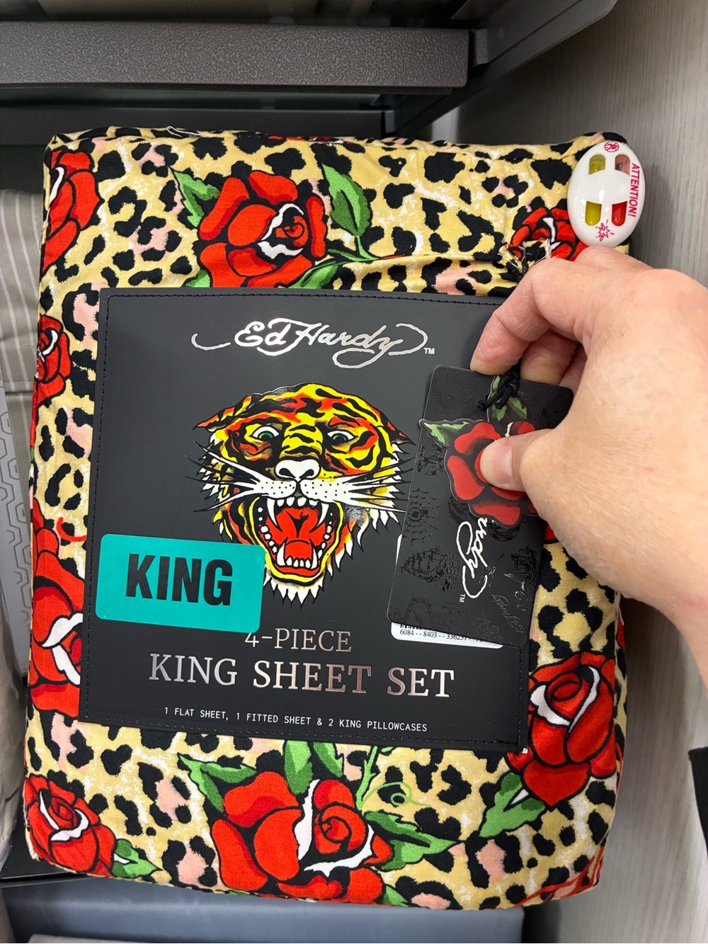 Ed Hardy Leopard Rose King Sheet Set - Red, Green, Yellow